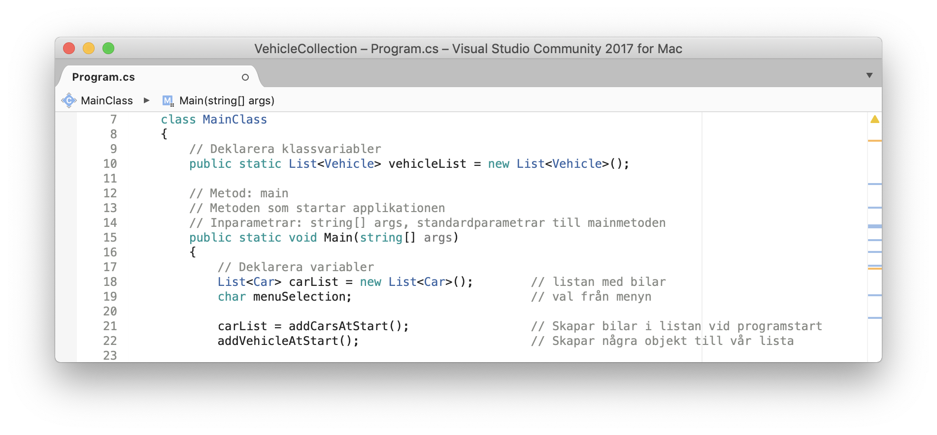 Anrop till metoden addVehicleAtStart()