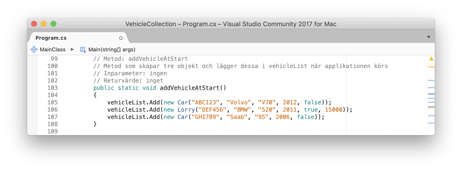 Metoden addVehicleAtStart()