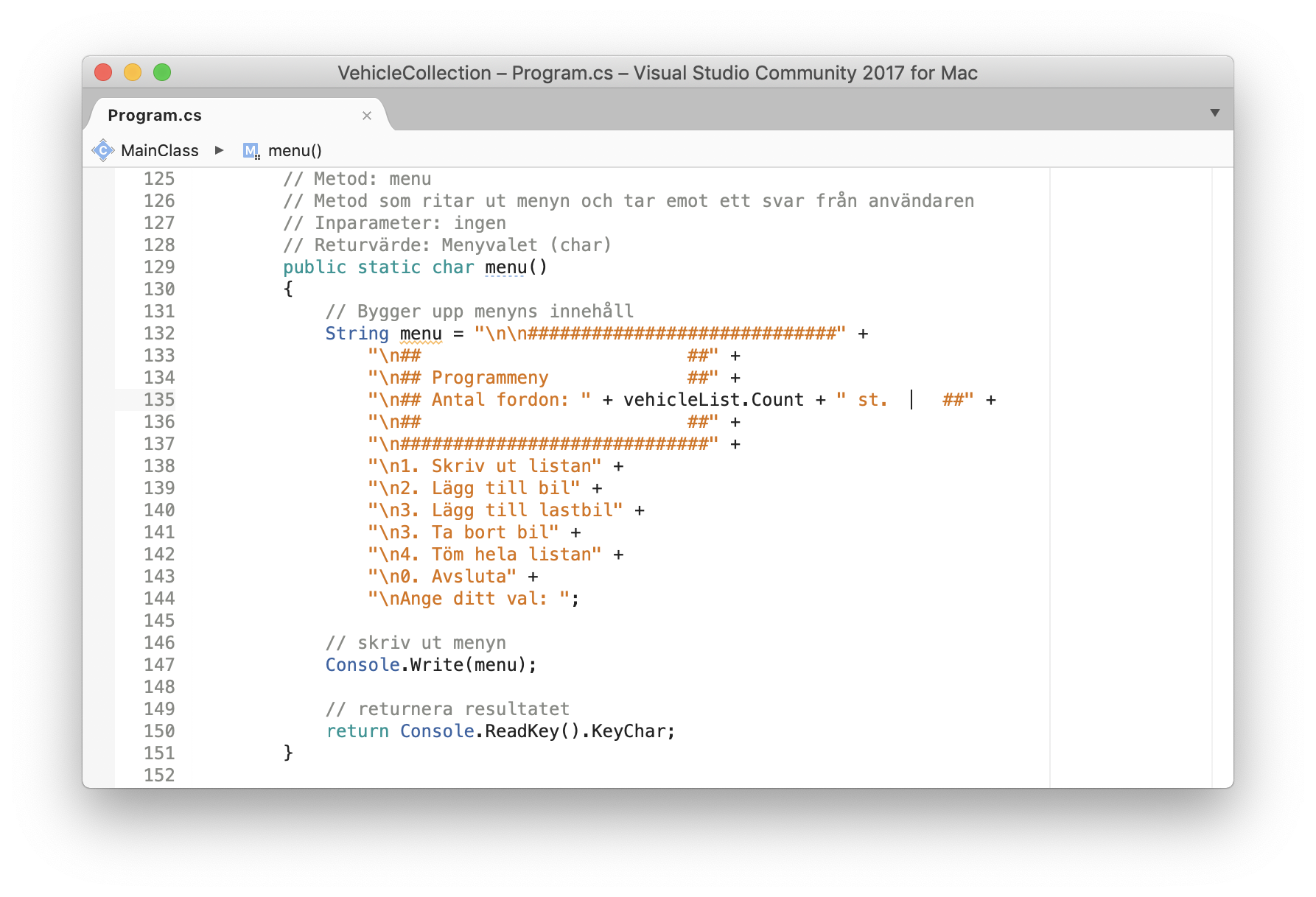 metoden menu()